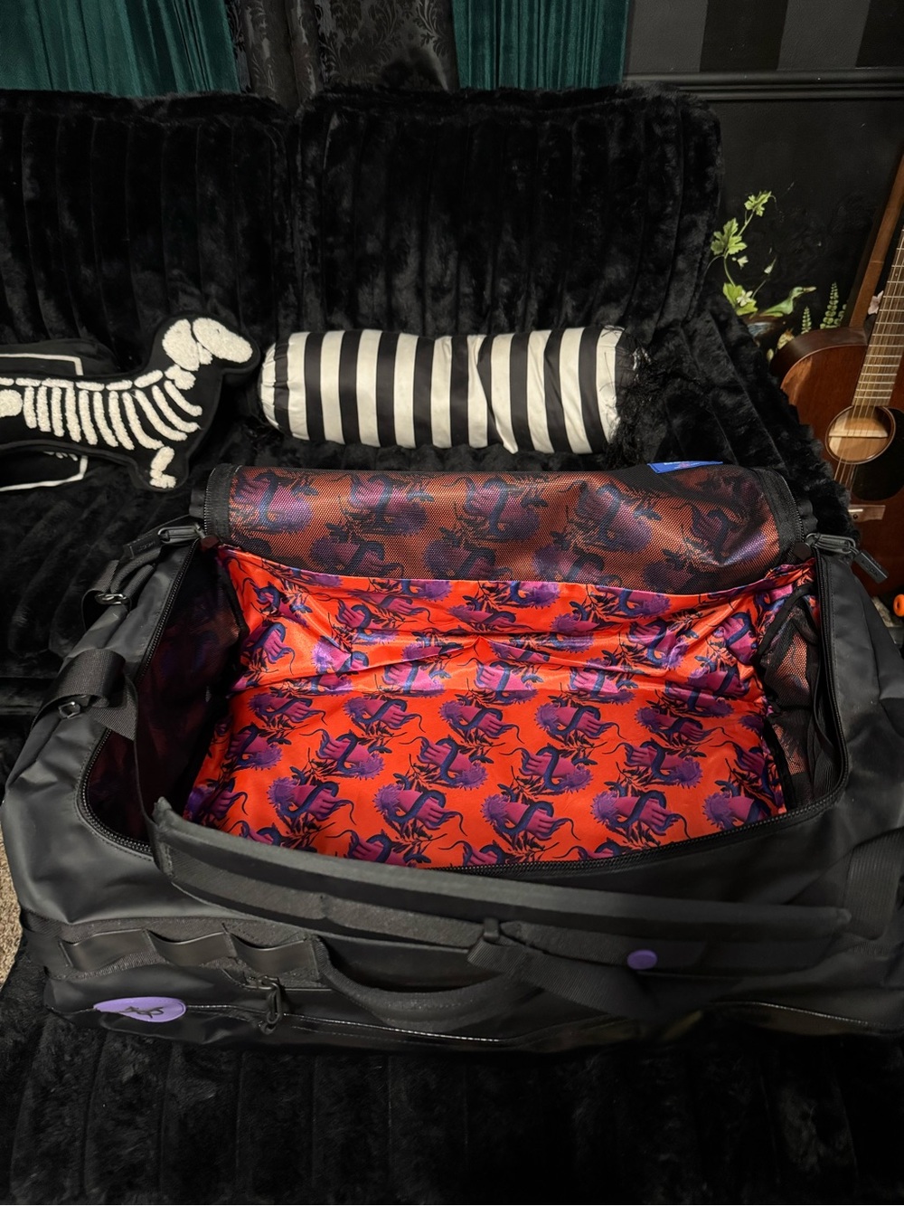 Baboon to the Moon Go Bag BIG 60L Black Duffle with LE Red Lining Hand Snake